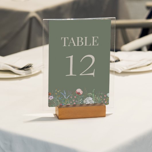 Numéro de table de mariage Fleur sauvage Vert oliv