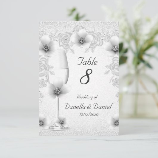 Numéro de table de mariage Fleurs Blanches Roses A (Debout devant)