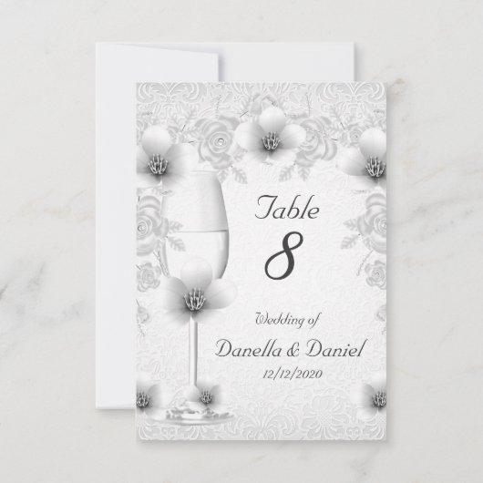 Numéro de table de mariage Fleurs Blanches Roses A (Dos)