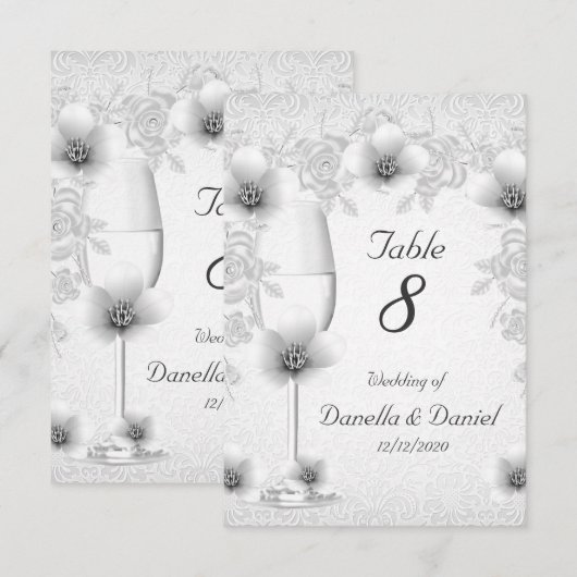 Numéro de table de mariage Fleurs Blanches Roses A (Devant / Derrière)