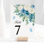 Numéro de table de mariage Fleurs Bleu Poussiéreux