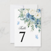 Numéro de table de mariage Fleurs Bleu Poussiéreux (Dos)