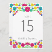 numéro de table de mariage Fleurs Colorées (Devant / Derrière)