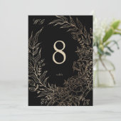 Numéro de table de mariage Fleurs dorées noires 5 (Debout devant)