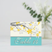 Numéro de table de mariage fleurs jaune turquoise (Debout devant)