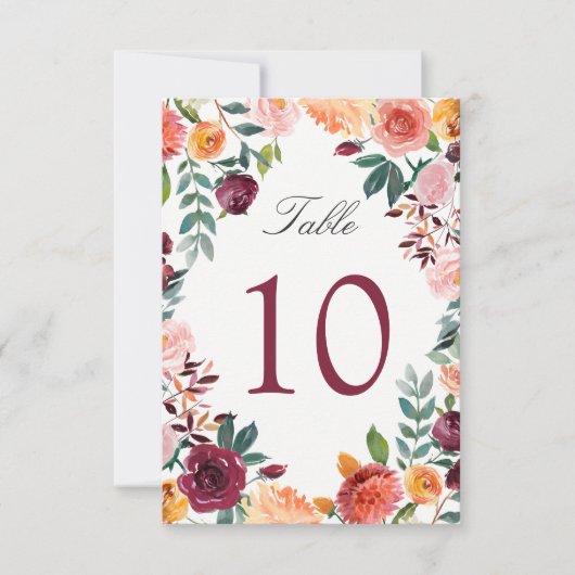 Numéro de table de mariage Fleurs Rose Blush Bourg (Devant)
