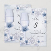 Numéro de table de mariage Fleurs Roses Argentées (Devant / Derrière)