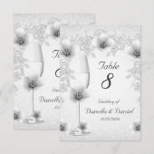 Numéro de table de mariage Fleurs Roses argentées  (Devant / Derrière)