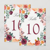 Numéro de table de mariage Fleurs roses blush Bour (Devant / Derrière)