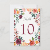 Numéro de table de mariage Fleurs roses Burgundy B (Devant)