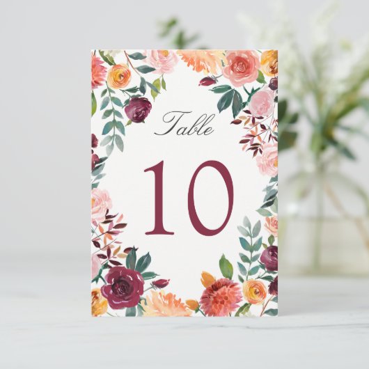 Numéro de table de mariage Fleurs roses Burgundy B (Debout devant)