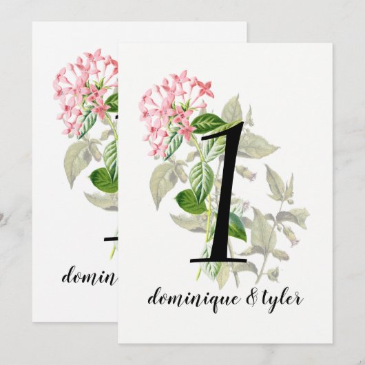 Numéro de table de mariage Fleurs roses vintage (Devant / Derrière)