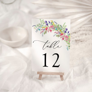 Numéro de table de mariage Fleurs sauvages colorée