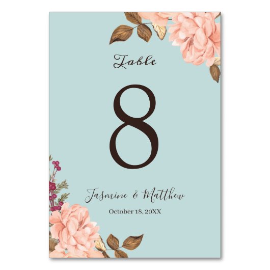 Numéro de table de mariage floral Aqua Blue Blush (Par défaut)