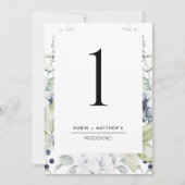 Numéro de table de mariage floral blanc et bleu él (Devant)