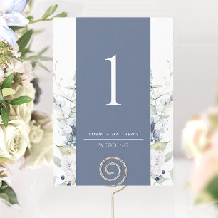 Numéro de table de mariage floral blanc et marine 