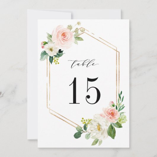 Numéro de table de mariage floral blanc rose 5x7 (Devant)