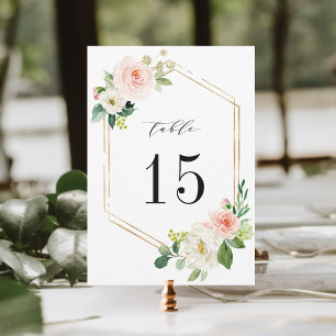 Numéro de table de mariage floral blanc rosé 5x7 B