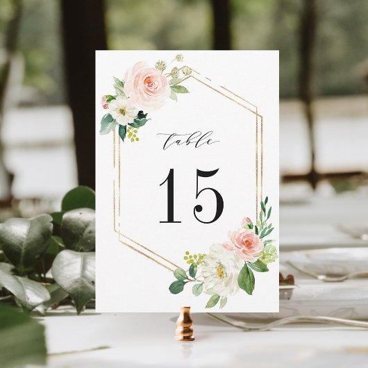 Numéro de table de mariage floral blanc rosé 5x7 B