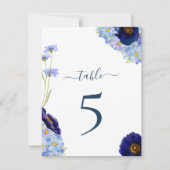 Numéro de table de mariage floral bleu bohème (Devant)