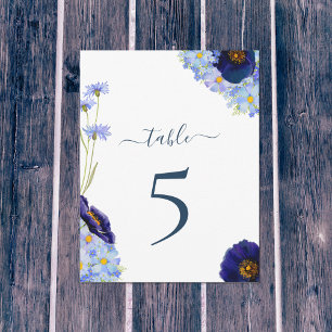 Numéro de table de mariage floral bleu bohème