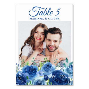 Numéro de table de mariage floral bleu marine phot