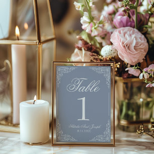 Numéro de table de mariage floral bleu poussiéreux