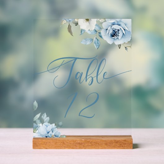 Numéro de table de mariage floral bleu poussiéreux (Neutre)