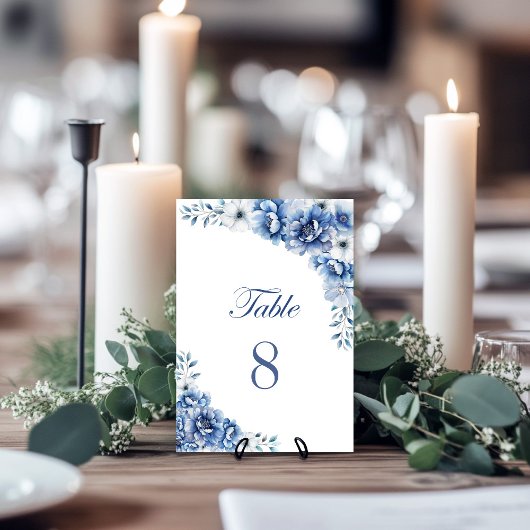 Numéro de table de mariage floral bleu rustique