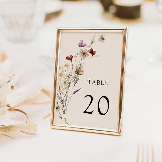 Numéro de table de mariage floral boho