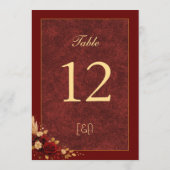 Numéro de table de mariage floral bordeaux et or d (Dos)