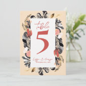 Numéro de table de mariage floral botanique noir e (Debout devant)