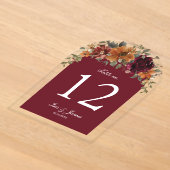 Numéro de table de mariage floral Bourgogne rustiq (Poser)