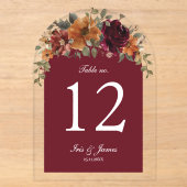 Numéro de table de mariage floral Bourgogne rustiq (Recto)