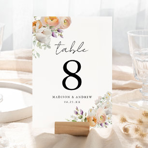 Numéro de table de mariage floral de printemps dél