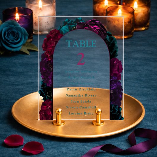 Numéro de table de mariage floral de tons de joail