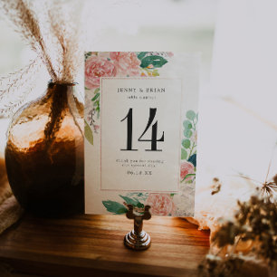 Numéro de table de mariage floral d'été rougissant