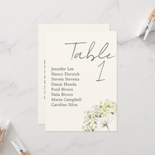 Numéro de table de mariage floral élégant et verdo (Devant/Arrière en situation)