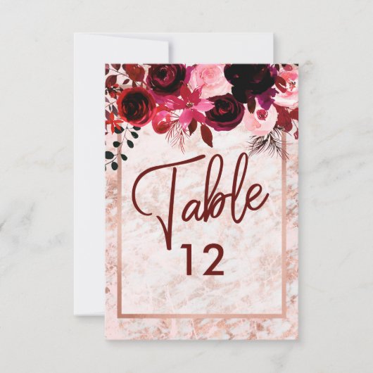 Numéro de table de mariage floral et doré rose Bou (Devant)