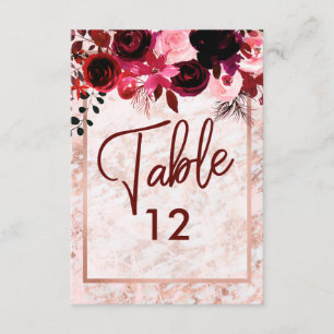 Numéro de table de mariage floral et or rose Bourg