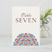 Numéro de table de mariage floral fantaisiste bleu (Debout devant)