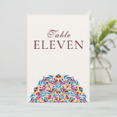 Numéro de table de mariage floral fantaisiste bleu (Debout devant)