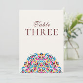 Numéro de table de mariage floral fantaisiste bleu (Debout devant)