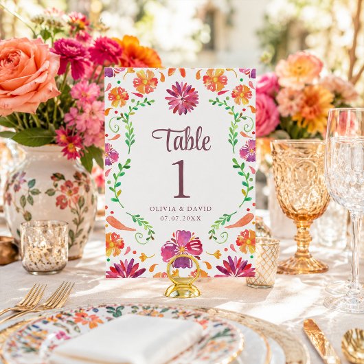 Numéro de table de mariage Floral Fiesta Mexicain