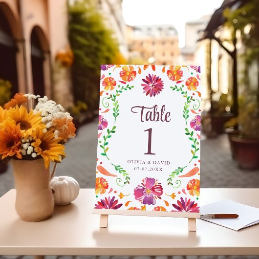 Numéro de table de mariage Floral Fiesta mexicain