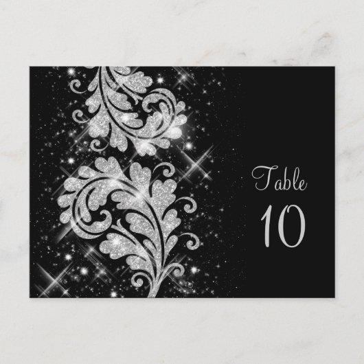 Numéro de table de mariage Floral Glitter Swirl Ar (Devant)