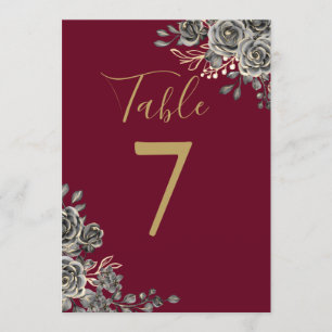 Numéro de table de mariage floral gothique or et b