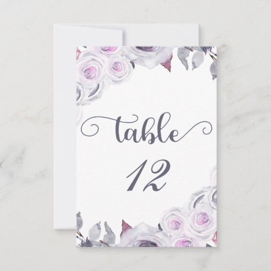 Numéro de table de mariage floral lavande et gris (Devant)