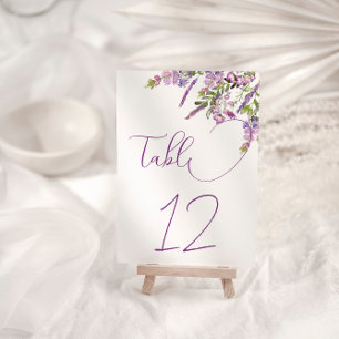Numéro de table de mariage floral lilas violet élé