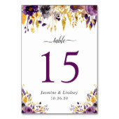 Numéro de table de mariage floral or violet (Dos)